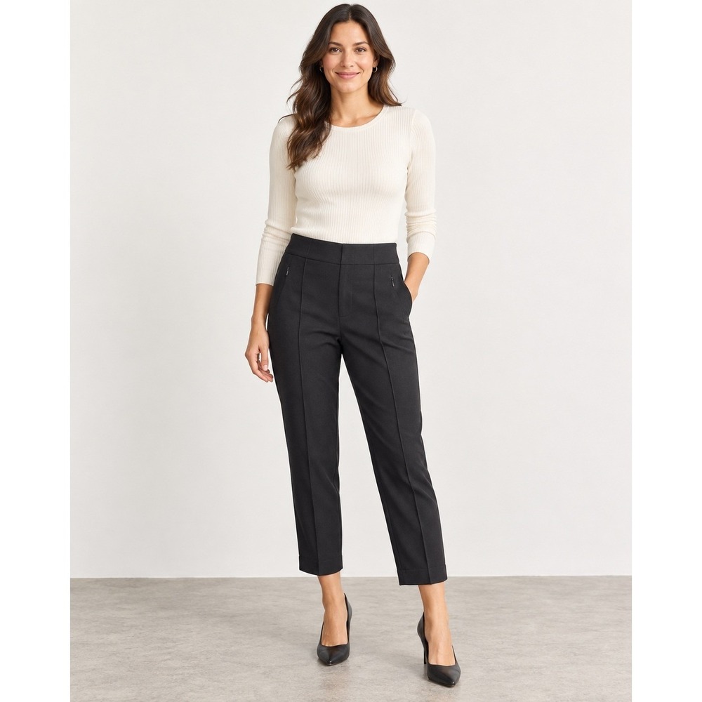 ME+EM Women's US 6 UK 10 Black Wool Blend Slim Straight Ankle Pants Trousers